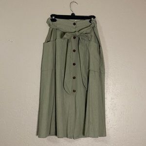 Green midi button up skirt